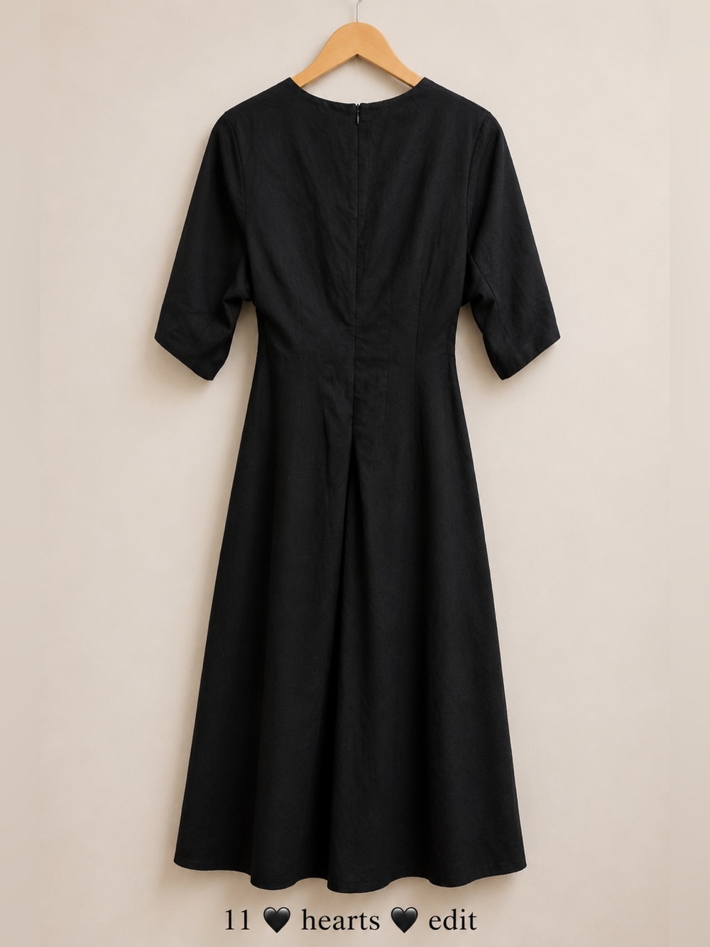 Commense Black Linen Blend Midi Dress NWT XS | V-Neck Half Sleeve Minimalist